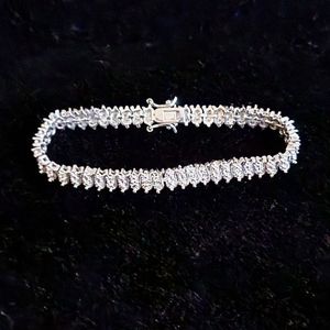 Diamond Silver Tone Tennis Bracelet 7"